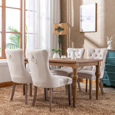 Set of 4 Mid Century Modern Dining Chairs, Velvet Upholstered Accent Chair,Beige