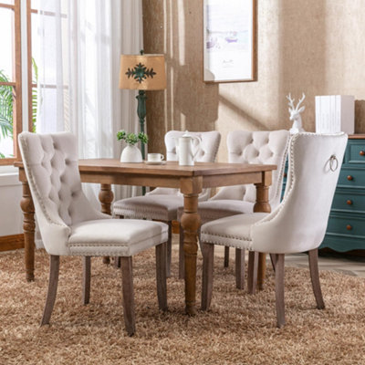 Set of 4 Mid Century Modern Dining Chairs, Velvet Upholstered Accent Chair,Beige