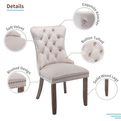 Set of 4 Mid Century Modern Dining Chairs, Velvet Upholstered Accent Chair,Beige