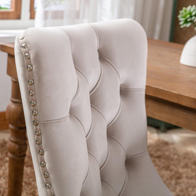 Set of 4 Mid Century Modern Dining Chairs, Velvet Upholstered Accent Chair,Beige