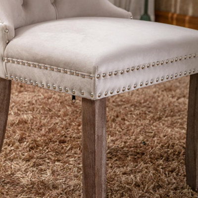 Set of 4 Mid Century Modern Dining Chairs, Velvet Upholstered Accent Chair,Beige