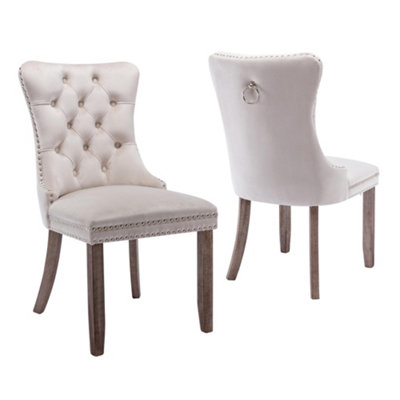 Set of 4 Mid Century Modern Dining Chairs, Velvet Upholstered Accent Chair,Beige