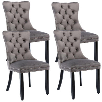 Set of 4 Mid Century Modern Dining Chairs, Velvet Upholstered Accent Chair,Grey