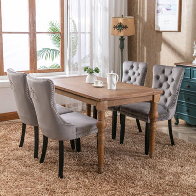 Set of 4 Mid Century Modern Dining Chairs, Velvet Upholstered Accent Chair,Grey