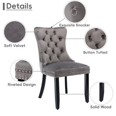 Set of 4 Mid Century Modern Dining Chairs, Velvet Upholstered Accent Chair,Grey