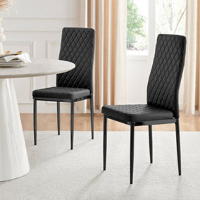 Set of 4 Milan Black High Back Soft Touch Diamond Pattern Faux Leather Black Powder Coated Metal Leg Dining Chairs