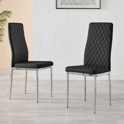 Black faux leather dining chairs with chrome discount legs