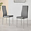 Set of 4 Milan Elephant Grey High Back Soft Touch Diamond Pattern Faux Leather Chromed Metal Leg Dining Chairs
