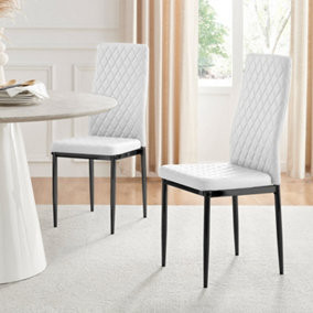Set of 4 Milan White High Back Soft Touch Diamond Pattern Faux Leather Black Powder Coated Metal Leg Dining Chairs