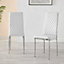 Set of 4 Milan White High Back Soft Touch Diamond Pattern Faux Leather Chromed Metal Leg Dining Chairs