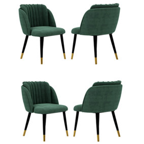 Set of 4 Milano Velvet Dining Chairs Upholstered Dining Room Chair Green/Gold