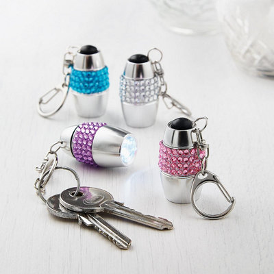 Set of 4 Mini Keyring Jewelled Torches - Battery Powered Portable Lightweight Colourful Bright Illumination Keychain Torch Lights