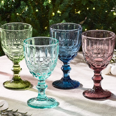 Set of 4 Mix Match Coloured Drinking Glasses Wine Goblets Wedding Décor Ideas