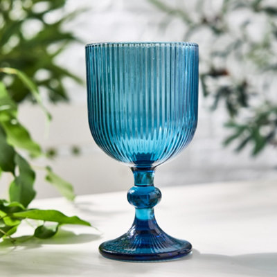 Set of 4 Mix Match Coloured Ribbed Glasses Wine Goblets Festive Decor ...