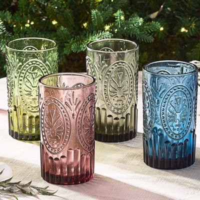 Set of 4 Mix-Match Embossed Highball Glasses Tumblers Wedding Decorations Ideas