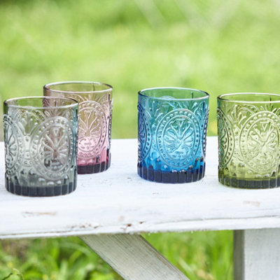 Set of 4 Mix-Match Embossed Short Glasses Tumblers Wedding Decorations Ideas