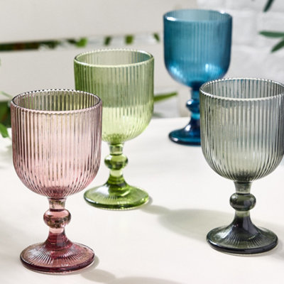 Set of 4 Mix-Match Ribbed Drinking Glasses Wine Goblets Wedding Decorations Ideas