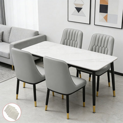 Set of 4 Modern Grey Faux Leather Dining Chairs with Black Metal Legs