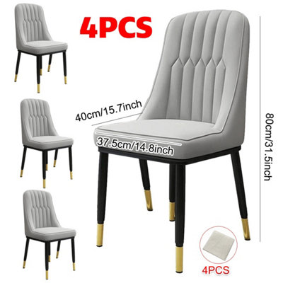 Set of 4 Modern Grey Faux Leather Dining Chairs with Black Metal Legs