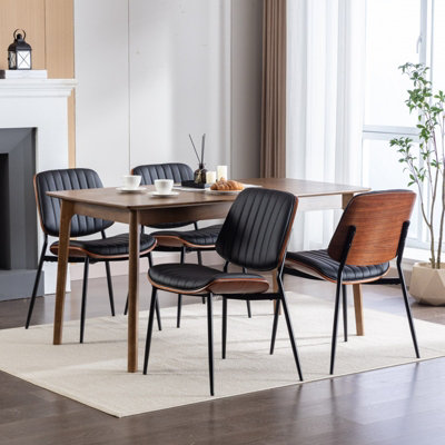 Set of 4 Modern PU Faux Leather Kitchen Dining Chairs with Wooden Back