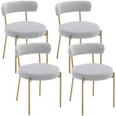 Set of 4 Modern Teddy Fabric Upholstered Dining Chairs Kitchen Chairs with Gold Metal Legs