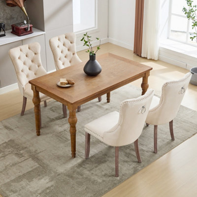 Set of 4 Modern Upholstered Velvet Dining Chairs with Brushed Wood Legs ...