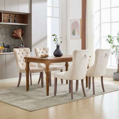 Set of 4 Modern Upholstered Velvet Dining Chairs with Brushed Wood Legs ...