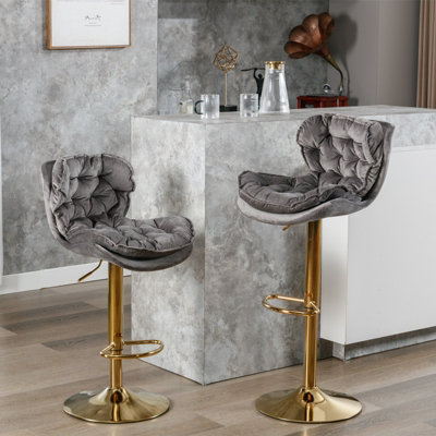 Set of 4 Modern Velvet Upholstered Swivel Bar Stools