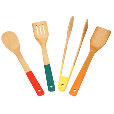 Set of 4 Multi Colour Bamboo Kitchen Tools