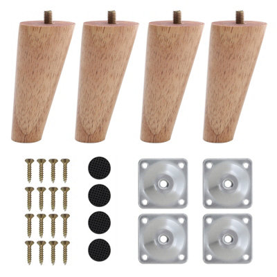 Set of 4 Natural Round Sloping Wooden Furniture Legs Table Legs H 10cm