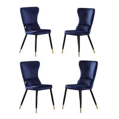 Set of 4 New York Velvet Dining Chairs Upholstered Dining Room Chair Blue/Gold