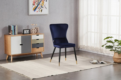 Set of 4 New York Velvet Dining Chairs Upholstered Dining Room Chair Blue/Gold