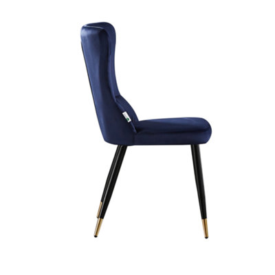 Set of 4 New York Velvet Dining Chairs Upholstered Dining Room Chair Blue/Gold