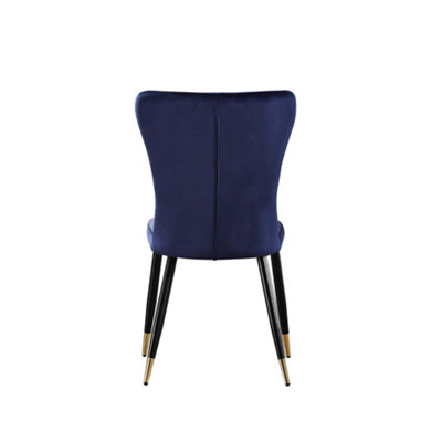Set of 4 New York Velvet Dining Chairs Upholstered Dining Room Chair Blue/Gold