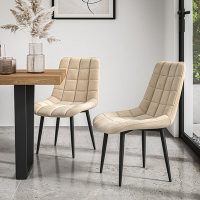 Set Of 4 Nova Modern Velvet Dining Chair Padded Seat Metal Legs Kitchen (Beige)