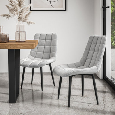 Set Of 4 Nova Modern Velvet Dining Chair Padded Seat Metal Legs Kitchen (Grey)