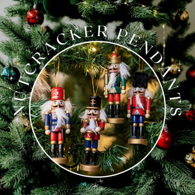 Set of 4 Nutcracker Pendants Tree Decoration Hanging Festive Décor Traditional Wooden Nutcracker - 3