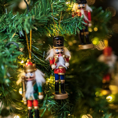 Set of 4 Nutcracker Pendants Tree Decoration Hanging Festive Décor Traditional Wooden Nutcracker - 4