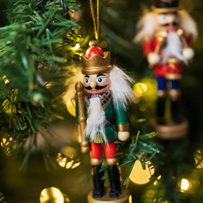 Set of 4 Nutcracker Pendants Tree Decoration Hanging Festive Décor Traditional Wooden Nutcracker - 8
