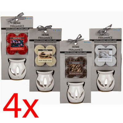 Set Of 4 Oil Burner With Scents Fragrance Aroma Granules Home Oils Gift 8Cm Melt