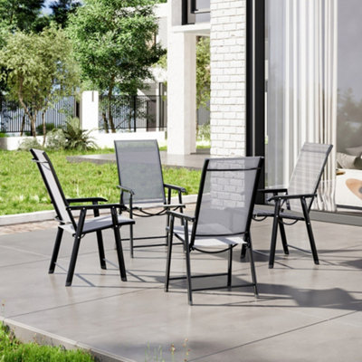 Set of 4 Outdoor Black Metal Frame Garden Patio Furniture Folding ...