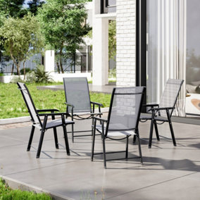 Set of 4 Outdoor Black Metal Frame Garden Patio Furniture Folding Chairs Outdoor Bistro Dining Chairs