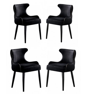 Set of 4 Oxford Velvet Dining Chairs Upholstered Dining Room Chairs Black