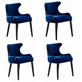 Set of 4 Oxford Velvet Dining Chairs Upholstered Dining Room Chairs Blue