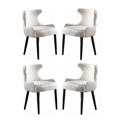 Set of 4 Oxford Velvet Dining Chairs Upholstered Dining Room Chairs Cream