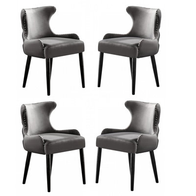 Set of 4 Oxford Velvet Dining Chairs Upholstered Dining Room Chairs Dark Grey