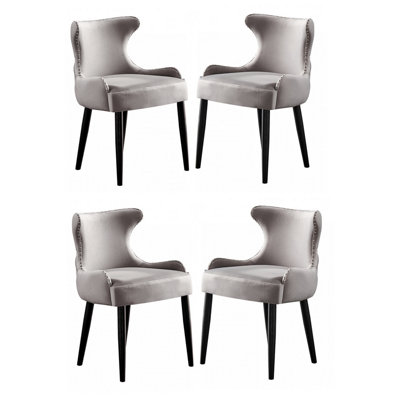 Set of 4 Oxford Velvet Dining Chairs Upholstered Dining Room Chairs Light Grey