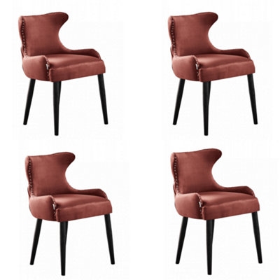 Set of 4 Oxford Velvet Dining Chairs Upholstered Dining Room Chairs Pink