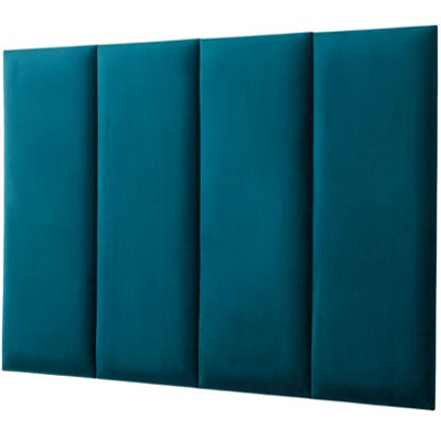 Set of 4 Padded Wall Panels With Adhesive Included (80x30cm) - Blue Velvet upholstered wall panels - Wall Mounted Headboards
