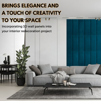 Set of 4 Padded Wall Panels With Adhesive Included (80x30cm) - Blue Velvet upholstered wall panels - Wall Mounted Headboards - 4